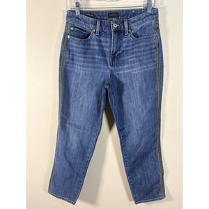 Talbots Modern Ankle‎ Jeans Womens 4 Blue Medium Wash Olive Velvet Stripe